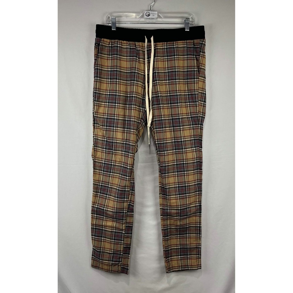 EUC Christos New York Plaid Brown Check Drawstring Streetwear Pants Mens XL